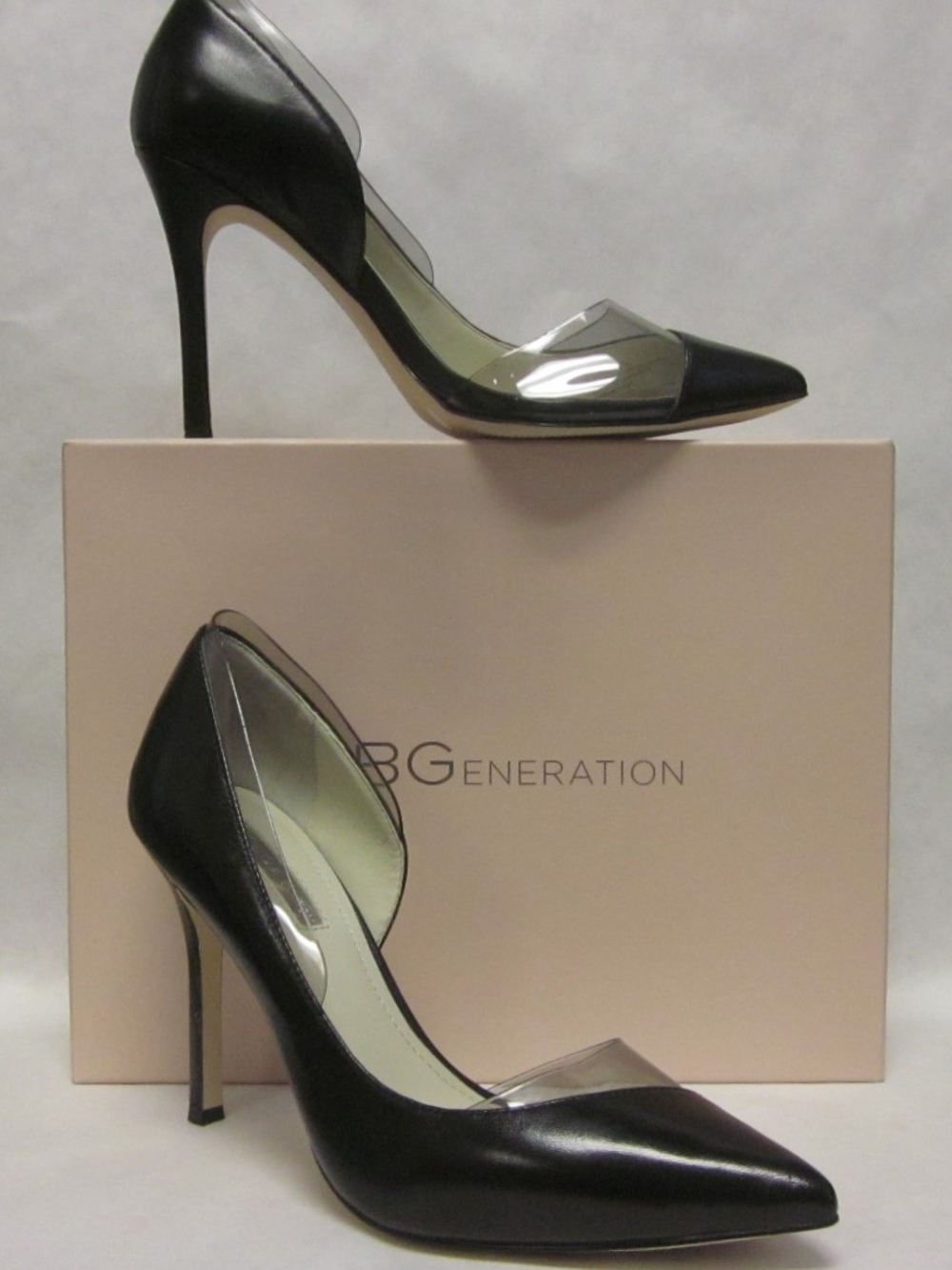 BCBGeneration Black Pointed-Toe Clear Panel Stiletto Heels